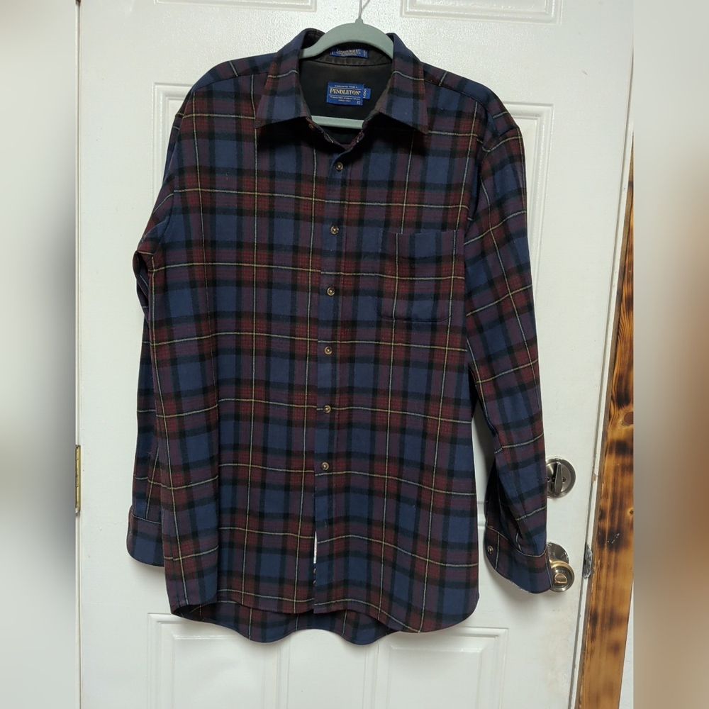 Pendleton 100% Virgin Wool Lodge Shirt Muir Tartan Large Long Plaid ISSUES!!